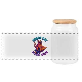 Pizza SpaceCat - Panoramic Cookie Jar with Wooden Lid - white - Front