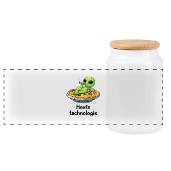 High tech – Alien relax and quirky humor - Panoramic Cookie Jar with Wooden Lid - white - Front