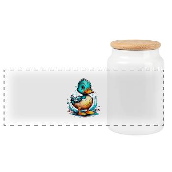 Mignon design de canard avec des détails d’eau - Boîte à biscuits avec couvercle en bois - blanc - Devant
