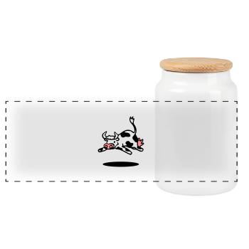 cow - Panoramic Cookie Jar with Wooden Lid - white - Front