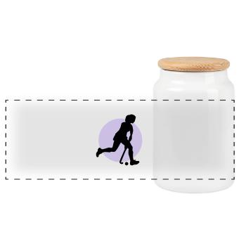 hockey_woman_b_2c - Panorama Keksdose mit Holzdeckel - Weiß - Vorne
