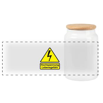 Schild Hochspannung Lebensgefahr - Panorama Keksdose mit Holzdeckel - Weiß - Vorne