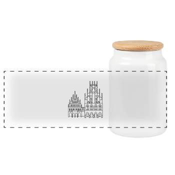 Rathaus Münster - Panorama Keksdose mit Holzdeckel - Weiß - Vorne
