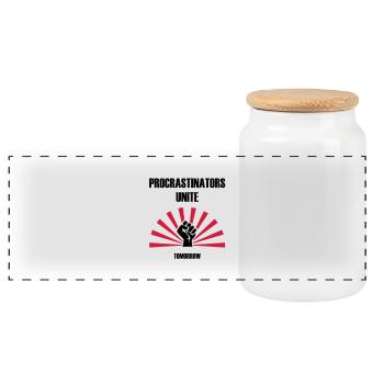 Procrastinators unite... tomorrow - Panorama Keksdose mit Holzdeckel - Weiß - Vorne