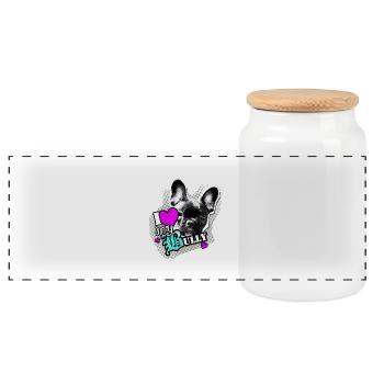 Bully - French Bulldog - Love - Panoramic Cookie Jar with Wooden Lid - white - Front