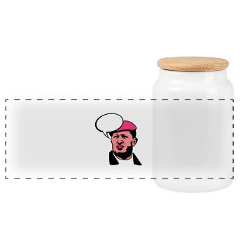 hugo chavez venezuela president bubble - Panoramic Cookie Jar with Wooden Lid - white - Front