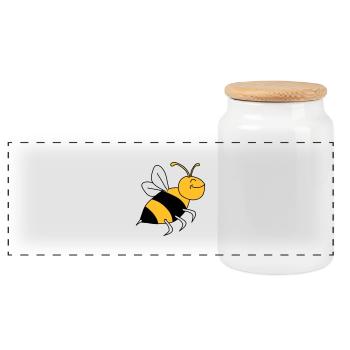 Happy Bee - Boîte à biscuits avec couvercle en bois - blanc - Devant