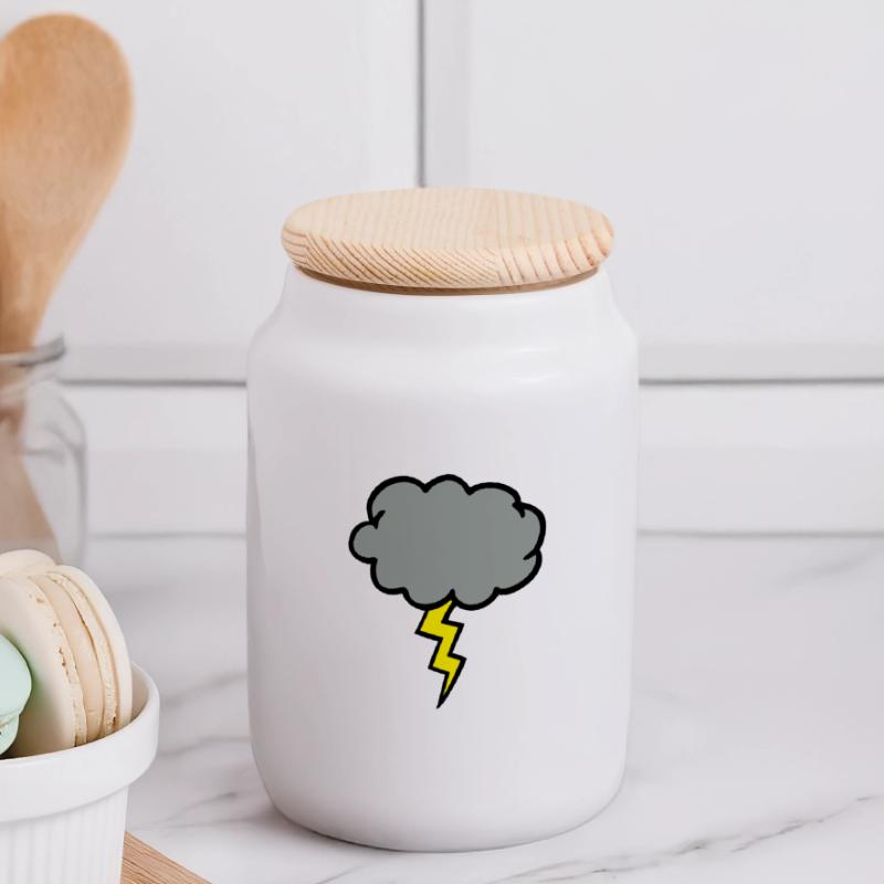 cloud thundercloud lightning thunderbolt Panoramic Cookie Jar with Wooden Lid