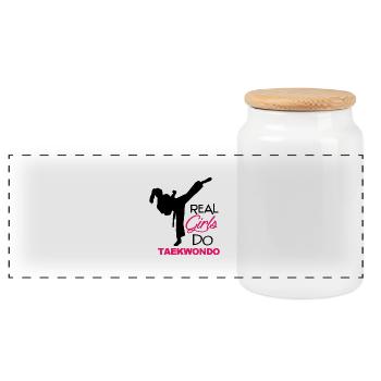 Girls Taekwondo - Boîte à biscuits avec couvercle en bois - blanc - Devant