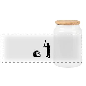Destroy Your TV - Baseball bat vs. Television - Panoramic Cookie Jar with Wooden Lid - white - Front