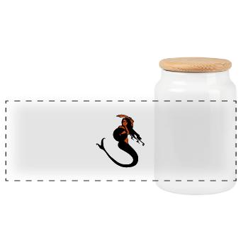 polish drawing mermaid from warsaw poland - Panoramic Cookie Jar with Wooden Lid - white - Front