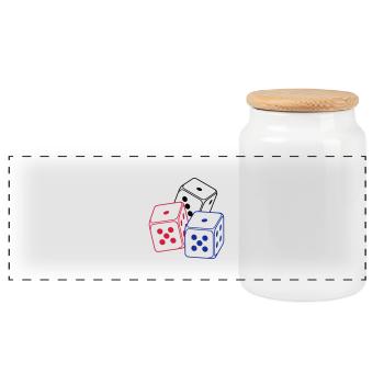 drei Spielwürfel / bunco dices (3c) - Panoramic Cookie Jar with Wooden Lid - white - Front