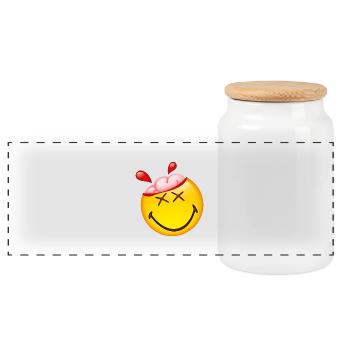 Smiley Glossy Happy Brain - Panoramic Cookie Jar with Wooden Lid - white - Front