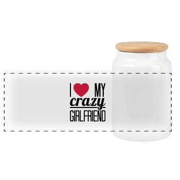 I love my crazy Girlfriend - Panoramic Cookie Jar with Wooden Lid - white - Front