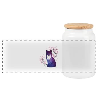 Fuchs Japanisch Kirschblüten Geschenk - Panorama Keksdose mit Holzdeckel - Weiß - Vorne