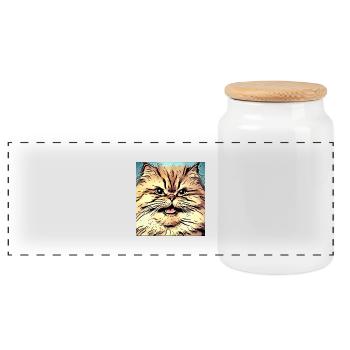 Persian cat Negan in comic style - Panoramic Cookie Jar with Wooden Lid - white - Front