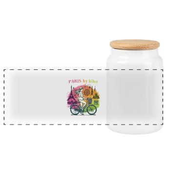 Paris by bike - Girl on a bike in Paris. - Panoramic Cookie Jar with Wooden Lid - white - Front
