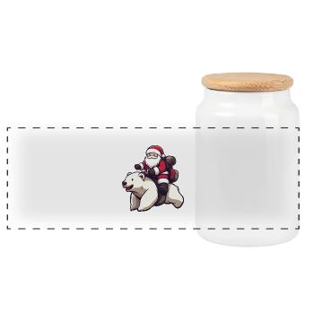 Ours polaire Père Noël dessin animé - Boîte à biscuits avec couvercle en bois - blanc - Devant