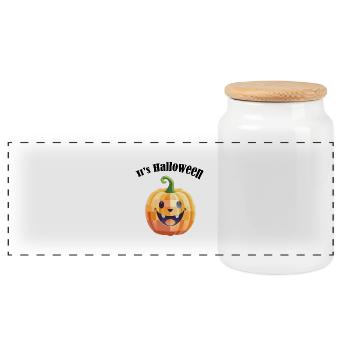 It's Halloween Pumpkin - Panoramic Cookie Jar with Wooden Lid - white - Front