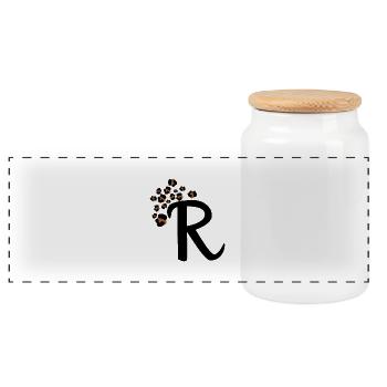 Letter r leopard print - Panoramic Cookie Jar with Wooden Lid - white - Front