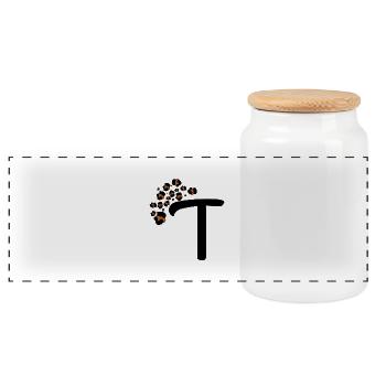 Letter t leopard patterns - Panoramic Cookie Jar with Wooden Lid - white - Front