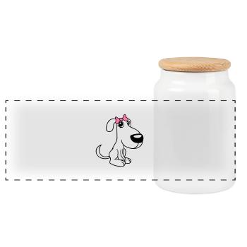 chien assis petit jolie dame arc femelle - Boîte à biscuits avec couvercle en bois - blanc - Devant