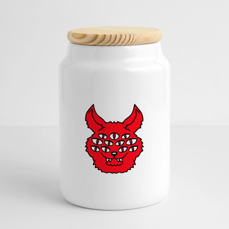 Cat Demon Many Eyes Devil Hell Evil Monster Panoramic Cookie Jar with Wooden Lid