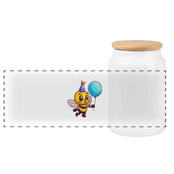 Abeille Anniversaire Bébé - Boîte à biscuits avec couvercle en bois - blanc - Devant