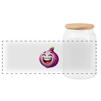 Laughing Cartoon Onion - Panoramic Cookie Jar with Wooden Lid - white - Front