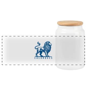 Lion des calanques bleu et blanc - Boîte à biscuits avec couvercle en bois - blanc - Devant