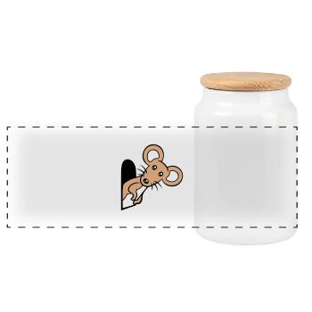 Mouse Wall Hole Mouse Hole Peeps Cute Funny Comic - Panoramic Cookie Jar with Wooden Lid - white - Front