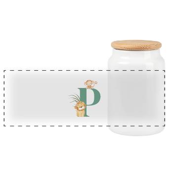 Lettre p vert animaux jungle - Boîte à biscuits avec couvercle en bois - blanc - Devant