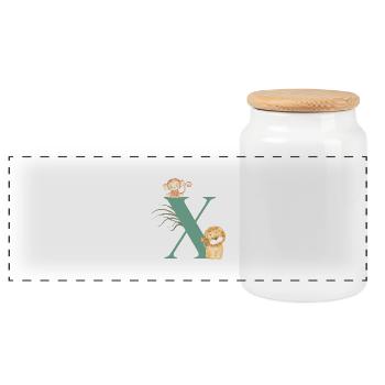 Letter x Green Jungle Animals - Panoramic Cookie Jar with Wooden Lid - white - Front