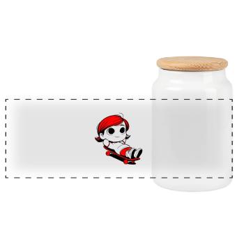 Kathy relaxing on a skateboard - Panoramic Cookie Jar with Wooden Lid - white - Front