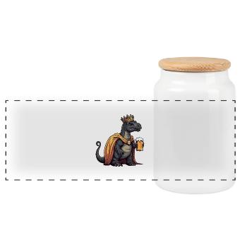 Dinosaur Brontosaurus Beer Funny - Panoramic Cookie Jar with Wooden Lid - white - Front