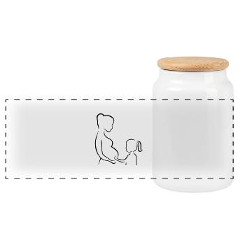 Schwangere mit ihrer Tochter - Outline - Panorama Keksdose mit Holzdeckel - Weiß - Vorne