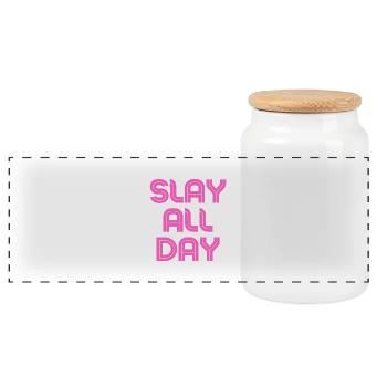 Slay all Day - Panoramic Cookie Jar with Wooden Lid - white - Front