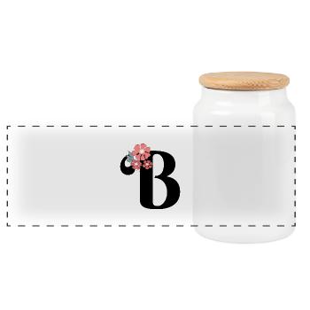 Buchstabe b Minimalistische Blumen - Panorama Keksdose mit Holzdeckel - Weiß - Vorne