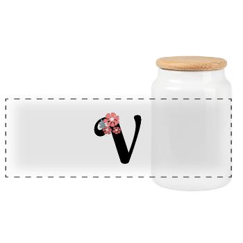 Lettre v fleurs minimalistes - Boîte à biscuits avec couvercle en bois - blanc - Devant