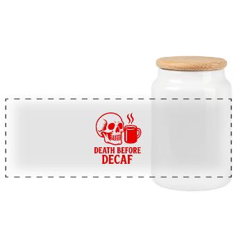 Tod Vor Entkoffeiniertem Schädel, Kaffee, Koffein, Lustig - Panorama Keksdose mit Holzdeckel - Weiß - Vorne
