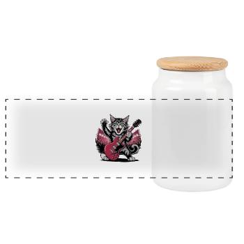 Chat à bascule avec guitare électrique – Wild Music Design - Boîte à biscuits avec couvercle en bois - blanc - Devant