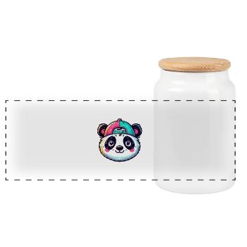 Little Panda Head with Cap - Panoramic Cookie Jar with Wooden Lid - white - Front