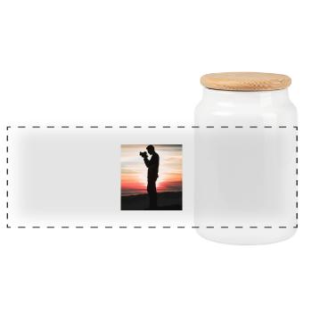 High pose - Panoramic Cookie Jar with Wooden Lid - white - Front