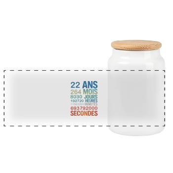 22 Ans en Secondes – Design Anniversaire Original - Panorama Keksdose mit Holzdeckel - Weiß - Vorne