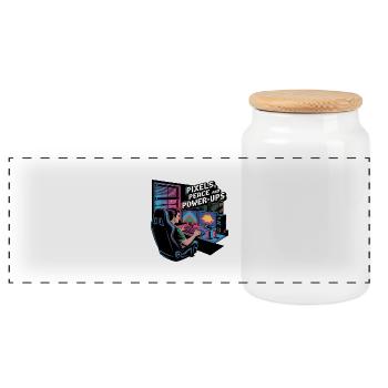 Pixels, Peace & Power-Ups – Gaming Setup - Panoramic Cookie Jar with Wooden Lid - white - Front