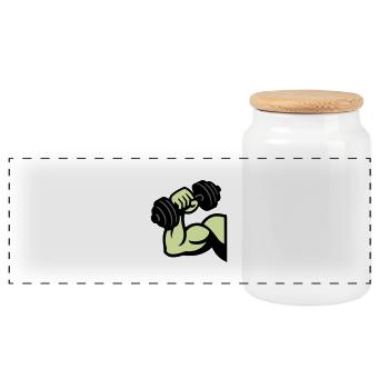 Dumbbell Muscles Bodybuilding - Panoramic Cookie Jar with Wooden Lid - white - Front