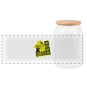 Wedding Game Over 2025 - Panoramic Cookie Jar with Wooden Lid - white - Front