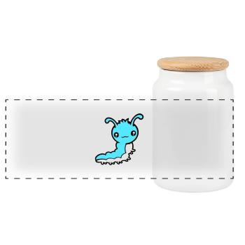 Cute caterpillar small friendly larva worm happy - Panoramic Cookie Jar with Wooden Lid - white - Front