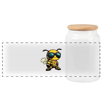 Bee Comic Holiday - Panoramic Cookie Jar with Wooden Lid - white - Front