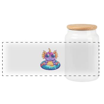 Dinosaur triceratops Comic Cool - Panoramic Cookie Jar with Wooden Lid - white - Front